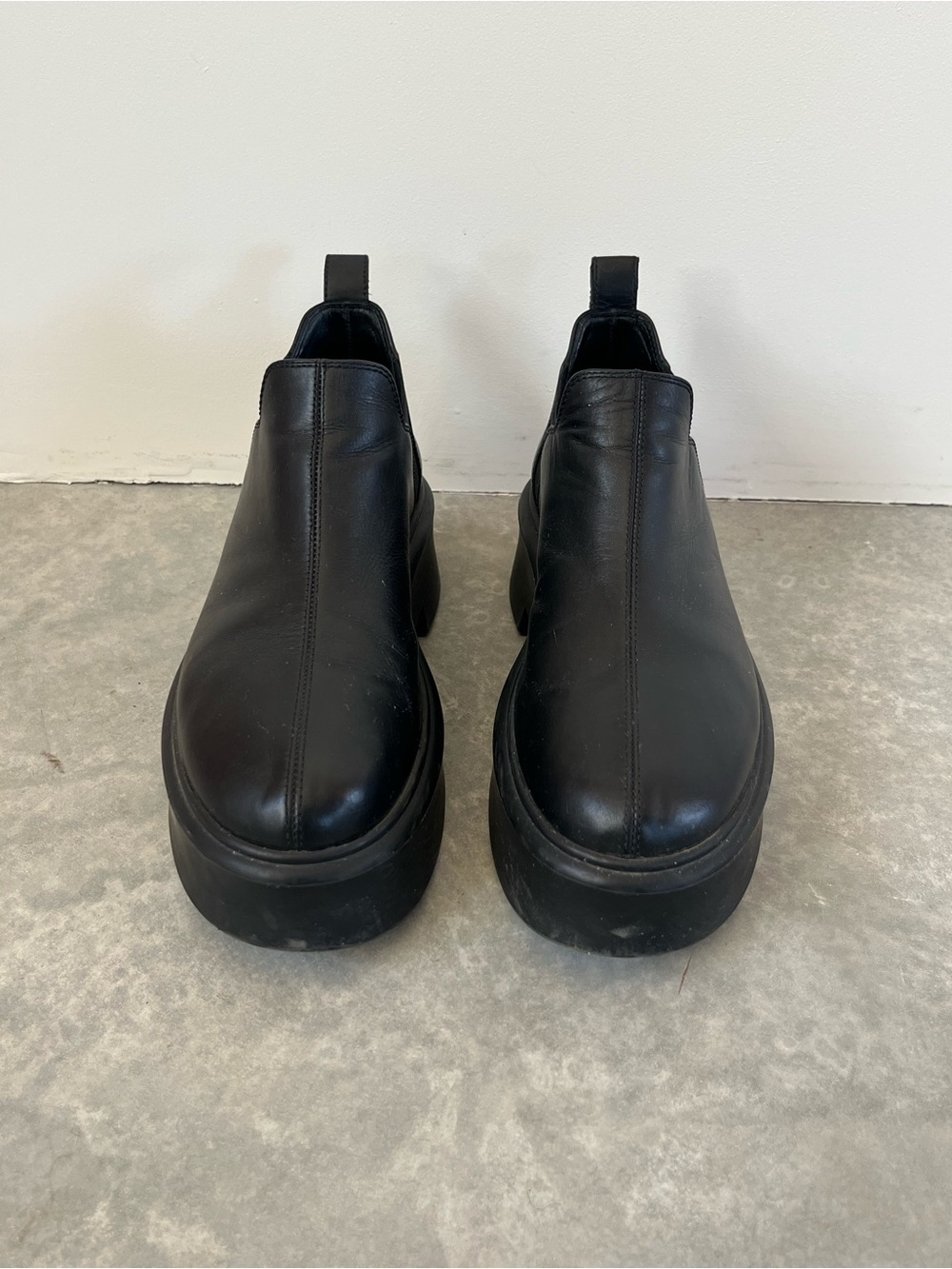 The Row Black Leather Platform Slip-On Loafers